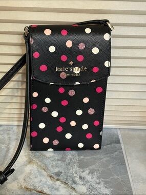 Kate Spade Black Staci Glimmer flap phone crossbody
